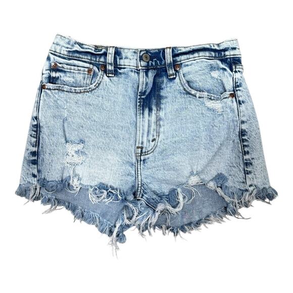 Abercrombie & Fitch The Mom Short High Rise 25 0 Distressed Denim Cutoffs Light - Picture 1 of 6